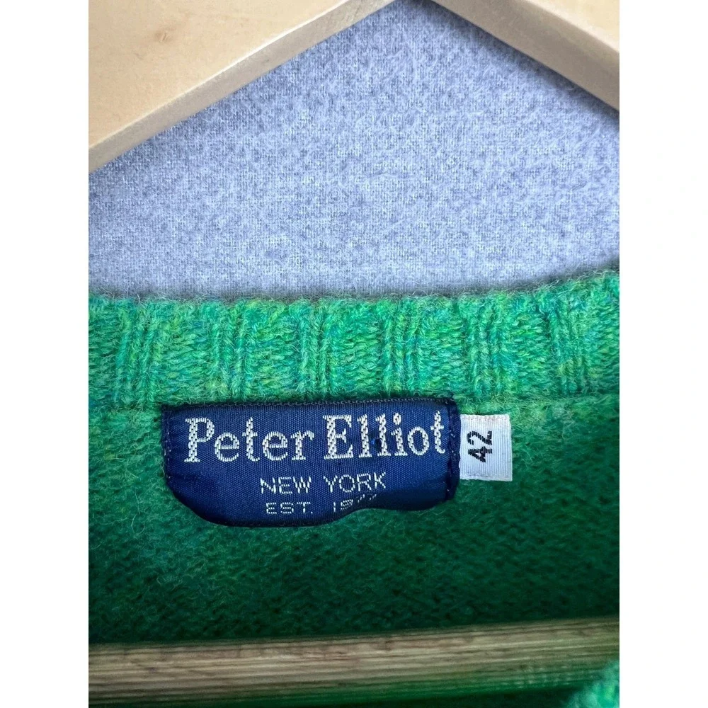 Peter Elliot New York Shetland Wool Sweater‎ Green Crewneck Made in UK Size 42